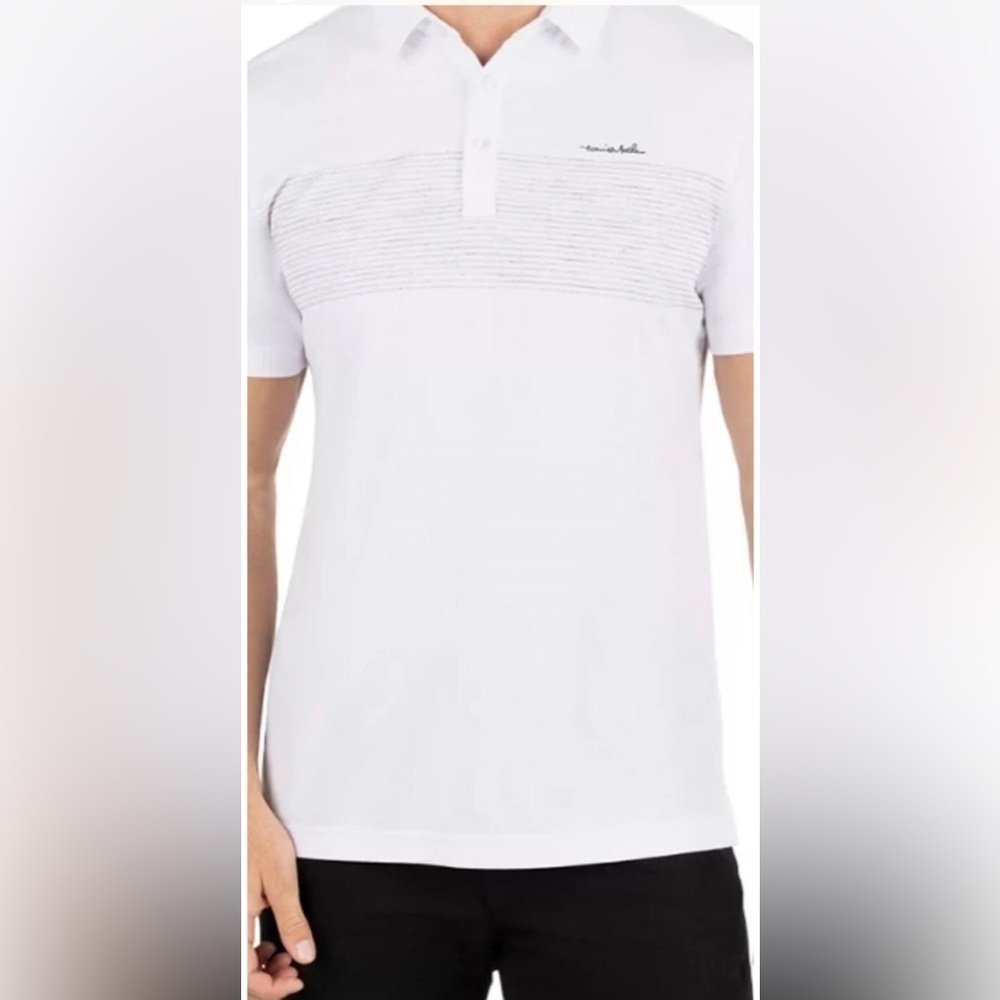 Travis Mathew White Striped Brecon Range Golf Polo Shirt Size L